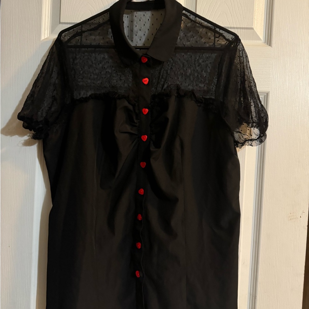 Black lace heart button up